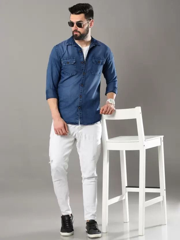 Men's Denim Cotton Sustainable Casual Denim Light Blue Shirt