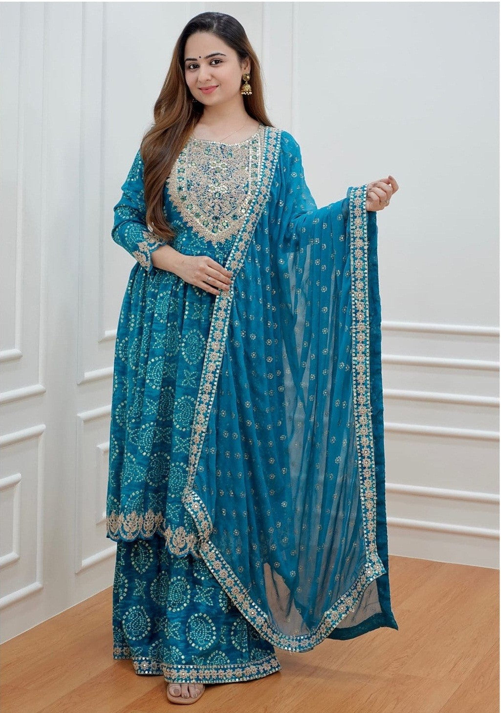 Bollywood Style Partywear Designer Women Blue Sharara Suit Set