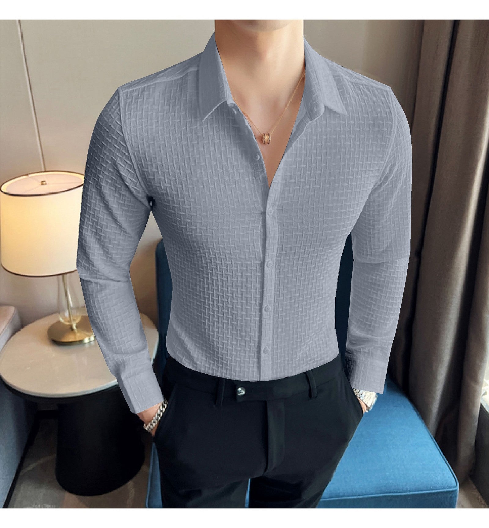 Sky Checks Structured Premium Men's Shirt