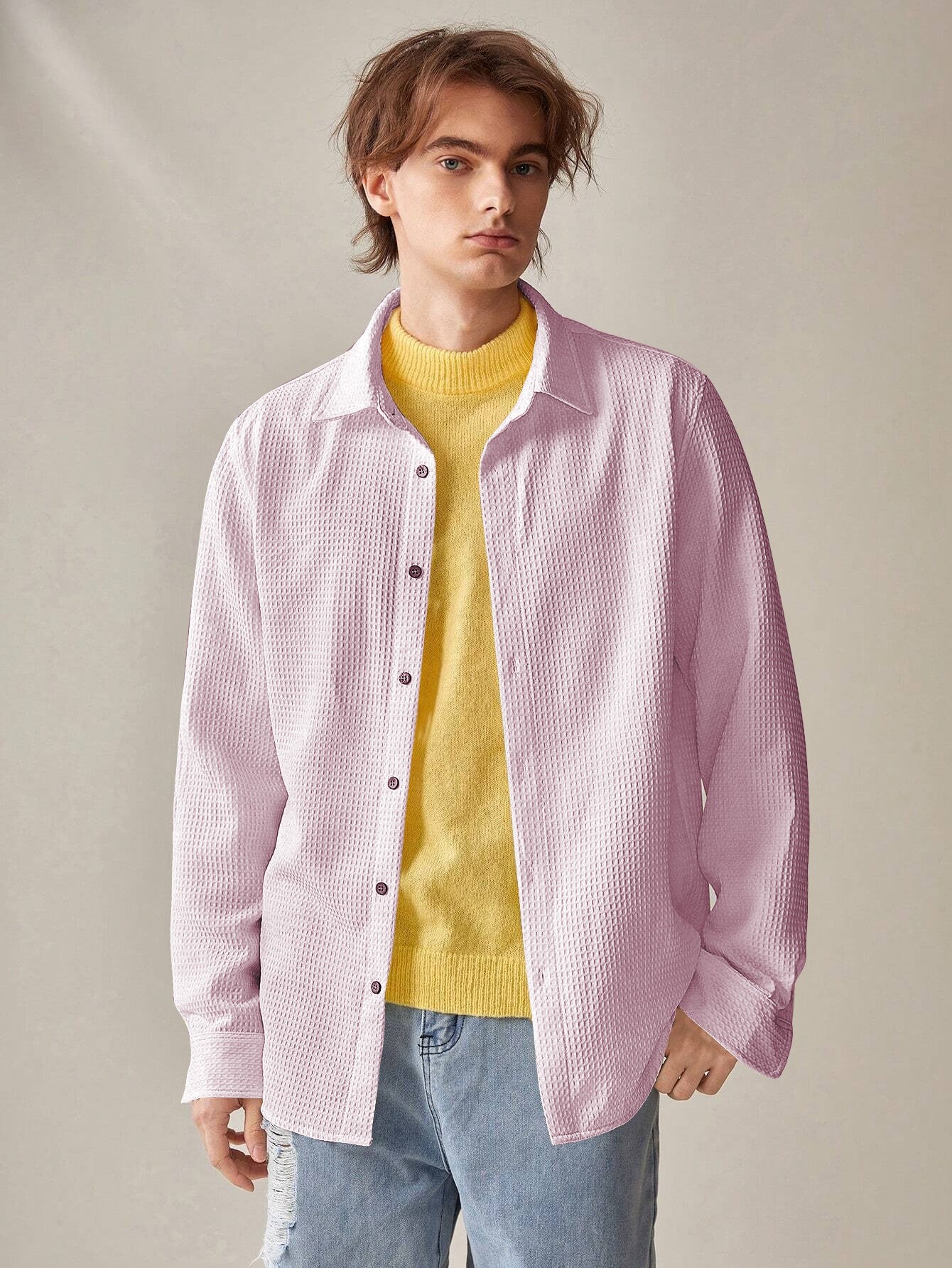 Light Pink Long Sleeve Waffle Shirt