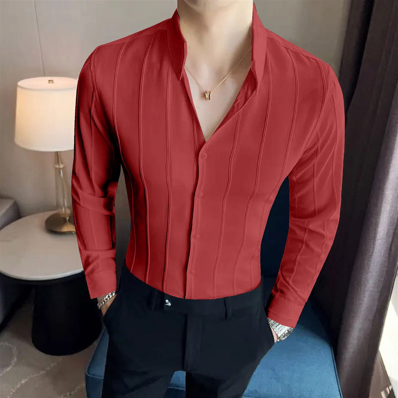 Assemblage Red Striped Premium Shirt