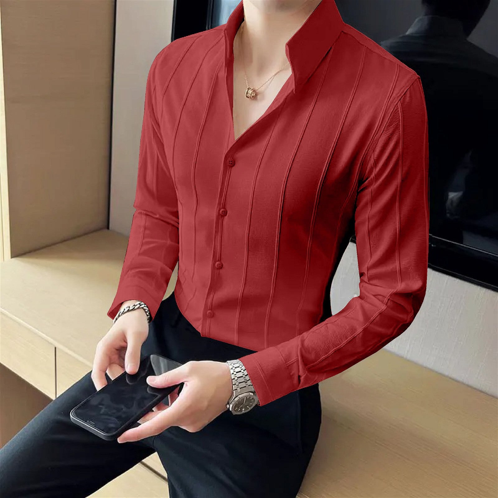 Assemblage Red Striped Premium Shirt