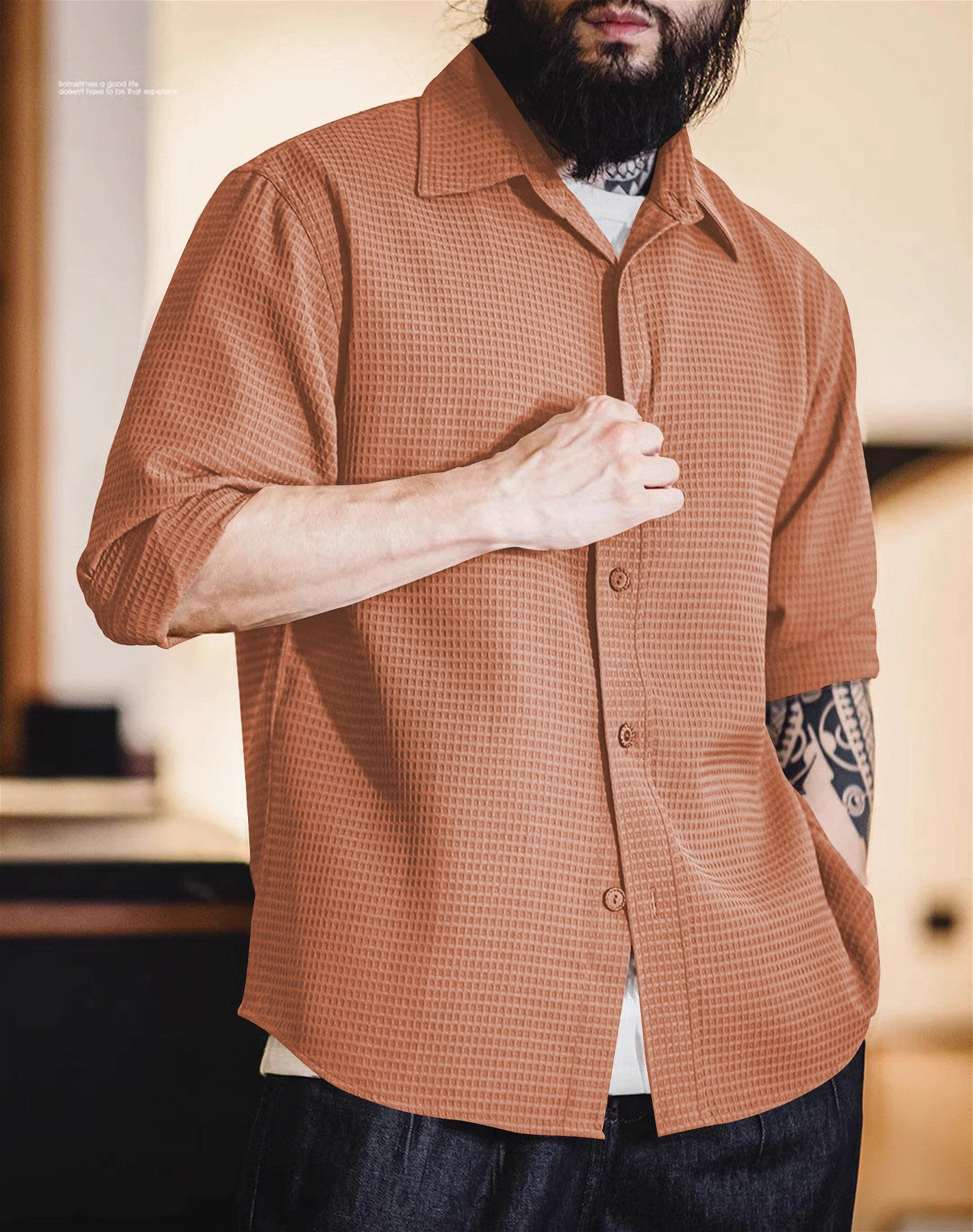Orange Long Sleeve Waffle Shirt